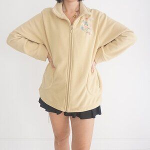 Vintage Penmans Butter Yellow Fleece Embroidered Floral on Chest Zip Sweater Xl